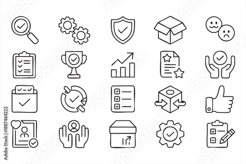 Compliance and Verification Line Icons for Business UI Systems
