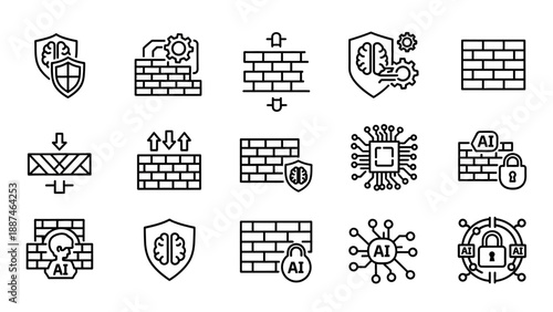 Security Icons Featuring Shields and Bricks.