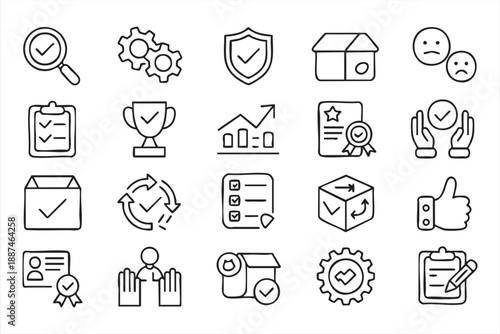 Product Verification Line Icons for Digital Business Interfaces