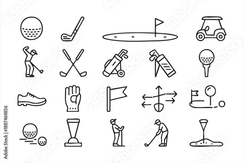 Golf Score Tracking Line Icons for Sports Apps