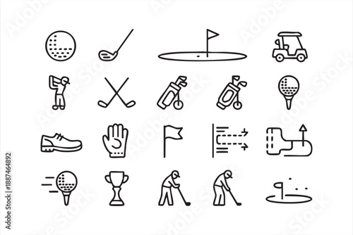 Golf Equipment and Gameplay Line Icons for Digital UI
