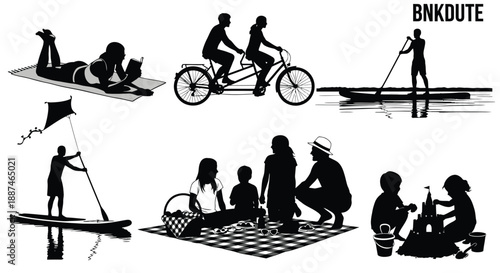 People enjoying various leisure activities on land and water