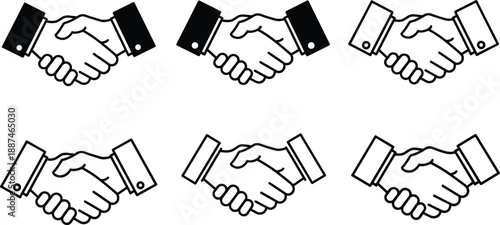 Handshake icon set representing business agreement partnership trust cooperation deal success negotiation collaboration contract and professional relationship concept