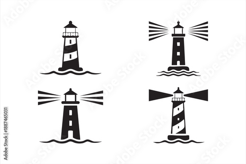 Nautical Lighthouse Icon Set for Maritime Branding