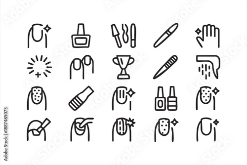 Nail Care and Manicure Line Icons for Beauty and Salon Services