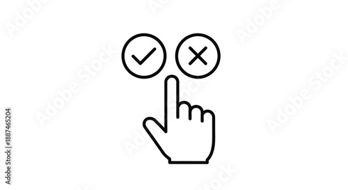 Hand cursor pointing to choice between positive checkmark and negative cross icons