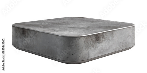 Photorealistic square concrete coffee table with rounded edges and textured surface isolated on a transparent background