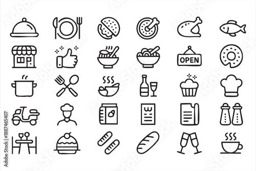 Hospitality and Dining Line Icons for Service Platforms