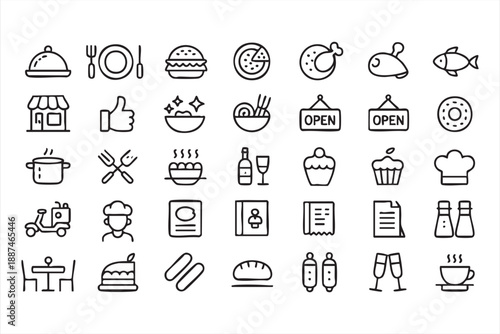 Restaurant and Food Dining Line Icons for UI and App Design