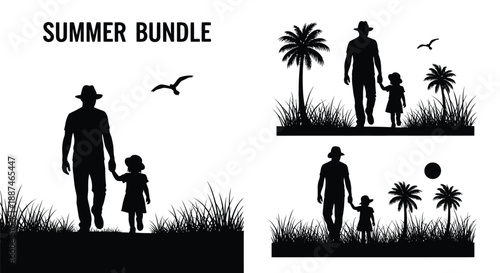 Father and daughter walking together in summer season