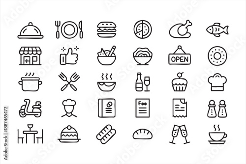 Food Ordering and Dining Line Icons for Digital Interfaces