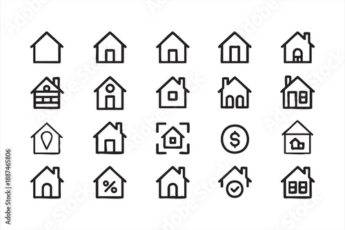 Real Estate Home Line Icons for Property Listing UI