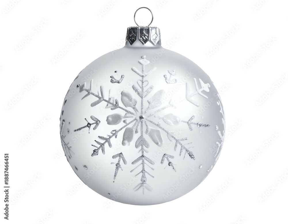 Fototapeta premium White frosted ornament with silver snowflake and glitter details