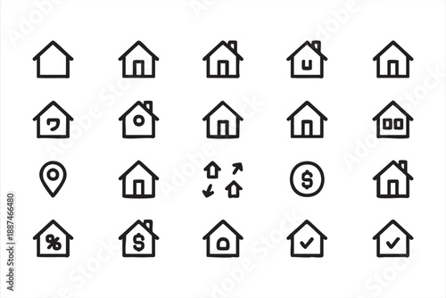 Home Investment and Mortgage Line Icons for Dashboards
