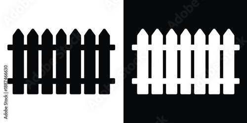 Fence silhouette vector, Garden fence icon, Wooden fence barrier black silhouette