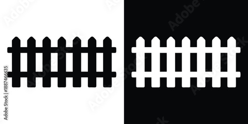 Fence silhouette vector, Garden fence icon, Wooden fence barrier black silhouette