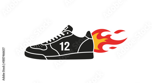 Black Sneaker with Flames and Number.