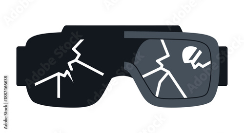 Black Virtual Reality Goggles with Cracked Glass.
