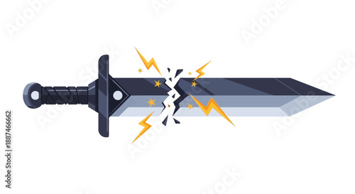 Broken Black Dagger with Electric Sparks.