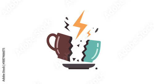 Broken Coffee Cup and Saucer Illustration.