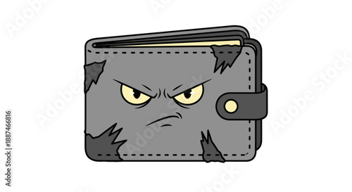 Cartoon Wallet with Angry Face Design.