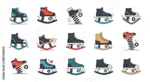Collection of Ice Skates in Various Colors.