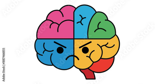 Colorful Cartoon Brain with Different Emotions.
