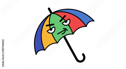 Colorful Cartoon Umbrella with Angry Face.