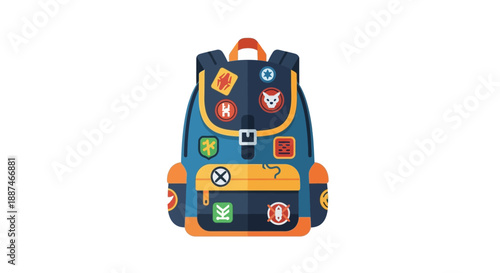 Colorful Childrens Backpack with Pockets and Badges.