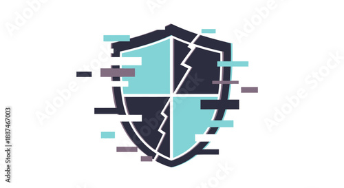 Damaged Shield Logo with Glitch Effect.