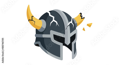 Damaged Viking Helmet with Broken Horns.