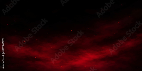 An abstract sunset cloudscape featuring a textured blend of red and black tones with white space transitions under a dark purple and orange light