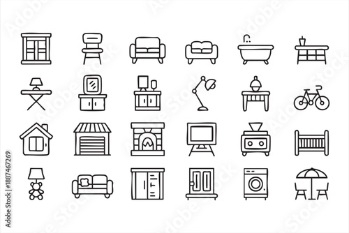 Interior Design and Home Furniture Line Icons for Digital Tools
