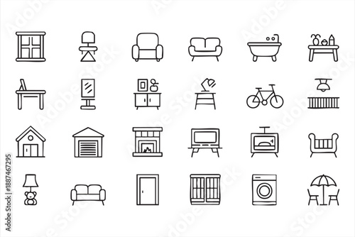 Home Interior Planning Line Icons for Apps and Dashboards