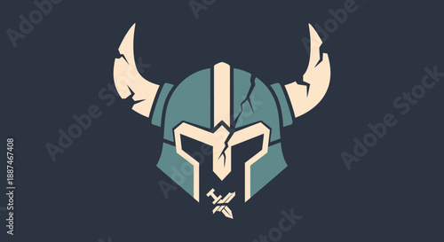 Viking Helmet with Horns Illustration.