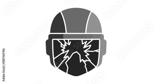 Welding Helmet with Shattered Visor Illustration.
