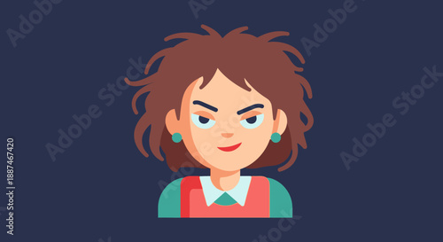 Woman Cartoon Character Illustration Smiling Face.