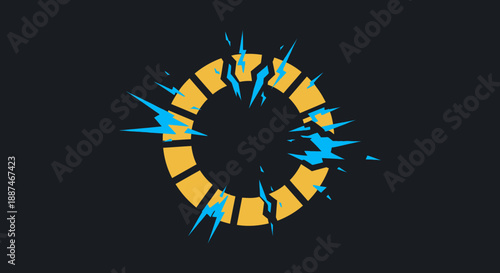 Yellow Battery Icon with Electric Discharge.
