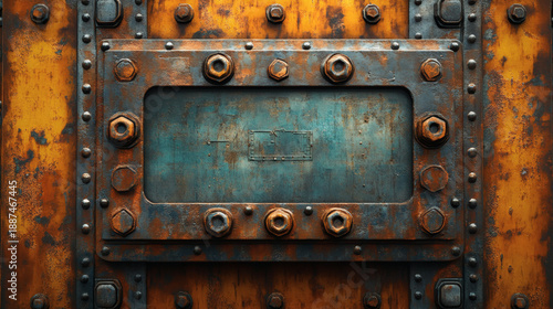 Create a rustic metal depiction of a control panel