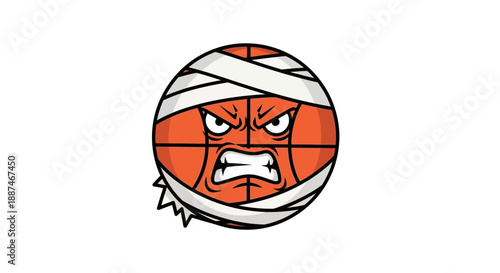 Angry Cartoon Basketball Wrapped in Bandages.