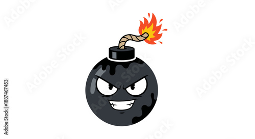Angry Cartoon Bomb with Fuses Lit.