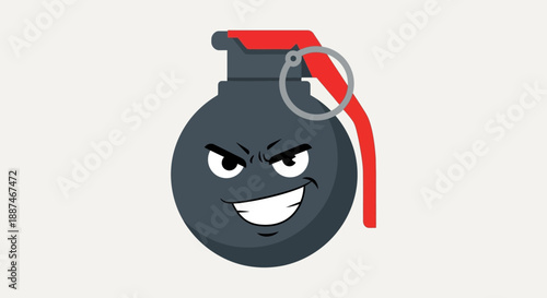 Angry Cartoon Grenade with Red Pin.