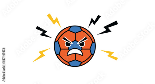 Angry Cartoon Volleyball with Angry Face.
