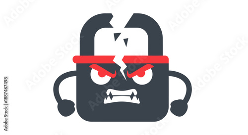 Angry Padlock Character with Red Eyes.