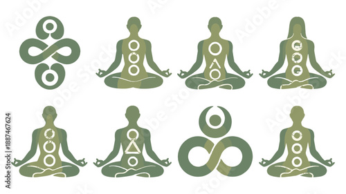 Meditative Yoga Silhouettes with symbols.