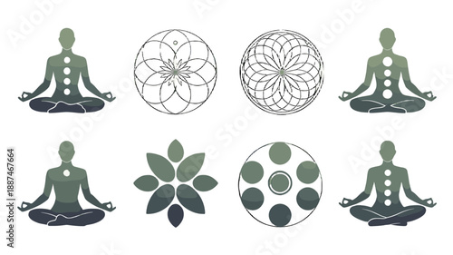 Meditative figures with mandala designs showcasing spiritual well-being.