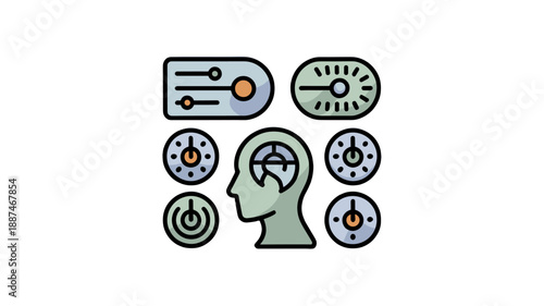 A conceptual illustration of mind control and settings for people.