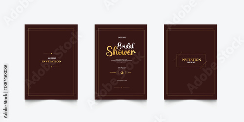 Luxury wedding invitation card or event set with minimalist gold decoration. Modern wedding invitation set golden accents, ideal for stylish and upscale weddings