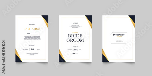 Luxury wedding invitation card or event set with minimalist gold decoration. Modern wedding invitation set golden accents, ideal for stylish and upscale weddings