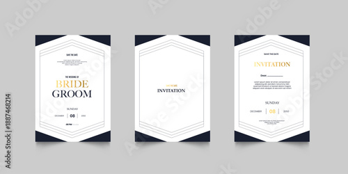 Luxury wedding invitation card or event set with minimalist gold decoration. Modern wedding invitation set golden accents, ideal for stylish and upscale weddings